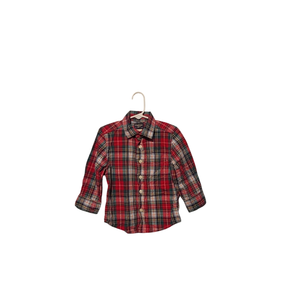OshKosh B’Gosh Button Down Shirt Size 2T Red Baby Boy Plaid Christmas School